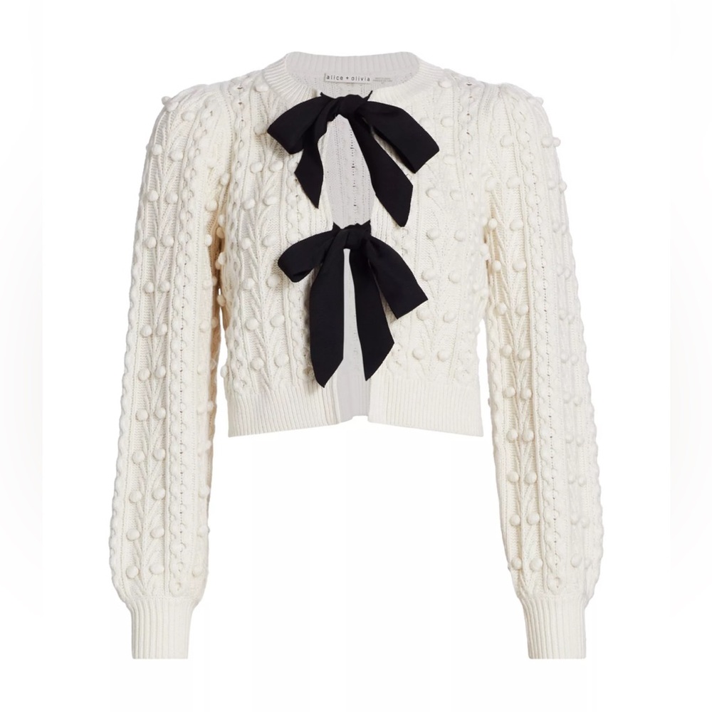 Alice + Olivia Kitty Puff-Sleeve Cardigan Size L